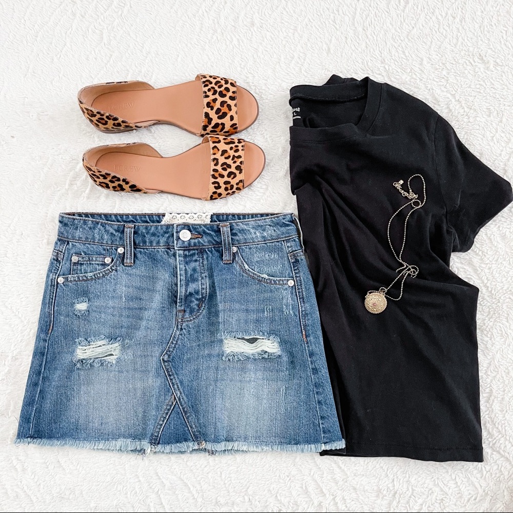 Altar’d State Distressed Mini Denim Jean Skirt XS